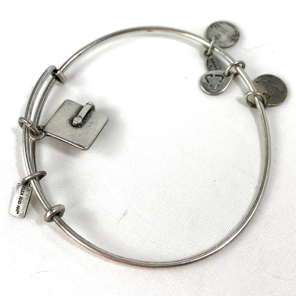 Alex & Ani Grad Cap Charm Bracelet - Silver Plated, Expands 2”- 3.5”